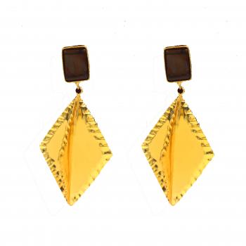 Handmade Nickel Free Gold Plated High Fashion Designer Ethnic  Earring Smoky stone seated 